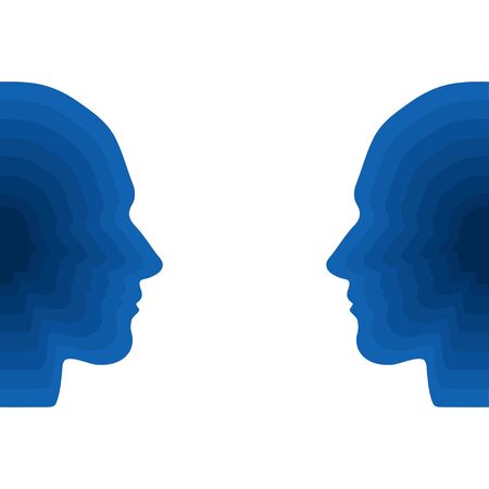 Human heads shape in the from of paper cut style on white background ,  Mental health conceptのイラスト素材