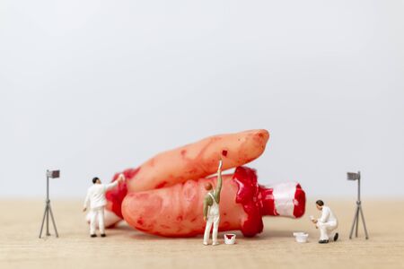 Miniature people :  Painters colouring  Bloody Fake finger for Halloween Party Props Decorations.の写真素材