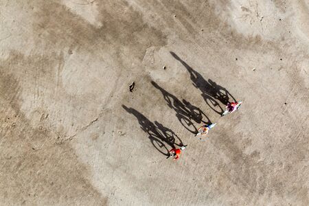 Miniature people : Travelers riding bicycle , Healthy lifestyle conceptの写真素材