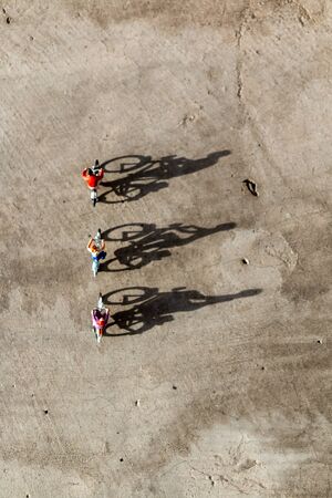 Miniature people : Travelers riding bicycle , Healthy lifestyle conceptの写真素材