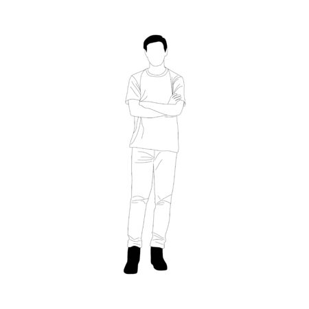 Simplified style , Young man standing on white background  , vector illustrationのイラスト素材