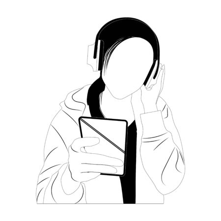 Simplified style , Woman listening to music ,vector illustrationのイラスト素材