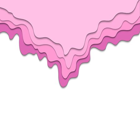 Paper cut art design template with abstract pink waves splash, Valentines Day background, Vector illustrationのイラスト素材