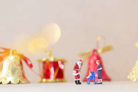 Miniature people, Happy family celebrating A Christmas  , Christmas and Happy New Year concept.の写真素材