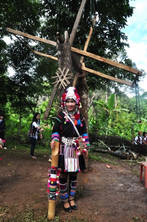 CHIANG RAI, THAILAND - SEP 2 : Swing Festival  Rams spawned Annual festival of Akha Akha Chiang Rai Association on 2 September 2010 at Baan Saen Jai , Mae Salong , Mae Fah Luang, Chiang Rai, Thailandのeditorial素材