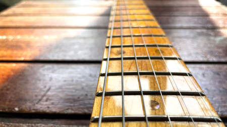 Closeup Guitar Bass on Table, Guitar Bass Background