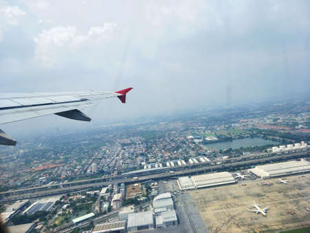 Window View of Airplane, Airplane With Sky, Window Airplaneの写真素材