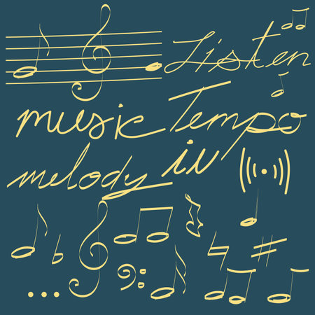Sound Element With Typo, Music Elements, Music Elements With Hand Drawing...,のイラスト素材