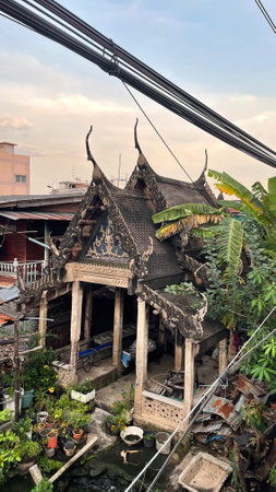 The old temple in Bangkok, Empty Sky With Temple, Architecture of Temple, Wat, Thailandの写真素材