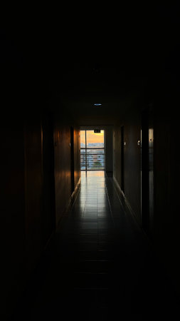 Sunlight With Interior of a building with a view of the cityscapeの写真素材