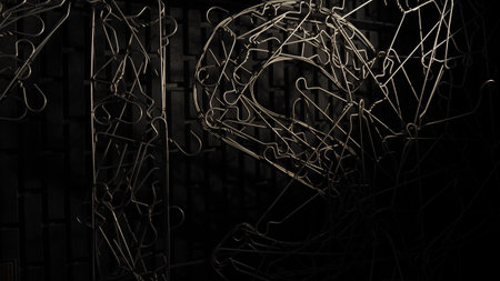 Abstract 3d rendering of chaotic geometric shapes. Bended stripes. Reflective surface.の写真素材