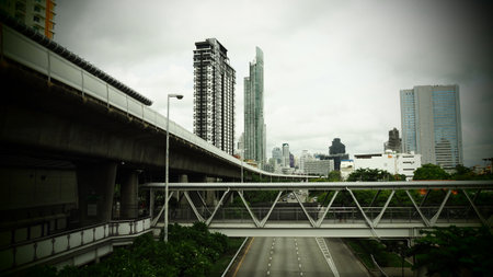 Bangkok cityscape in rainy day.