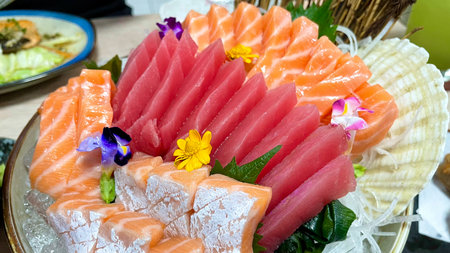 Sashimi set with salmon, tuna, sashimi, sashimi, japanese foodの写真素材