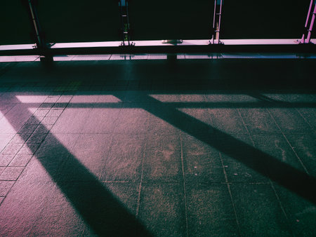 light and shadow on the floor in the subway station - vintage filterの写真素材