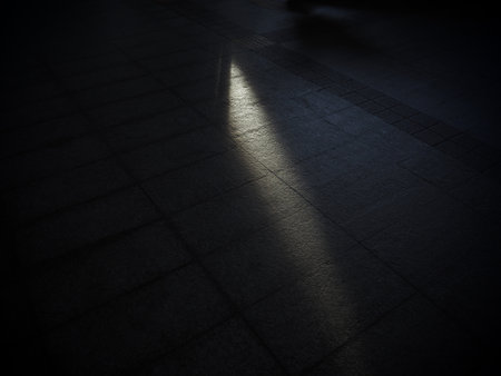 Shadow of light from the lamp on the pavement in the dark.の写真素材
