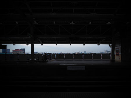 subway station in the city at night, closeup of photoの写真素材