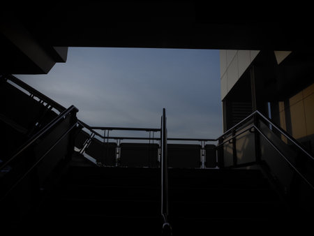 Staircase of a modern office building in the evening light.