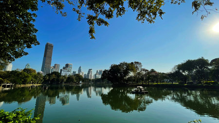 View of Lumpini Park in Bangkok, Thailandの写真素材