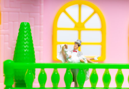 Miniature people , Couple standing together in front of their house, valentines day conceptの写真素材