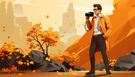 Photographer characters with camera , flat style , AI generatedの素材