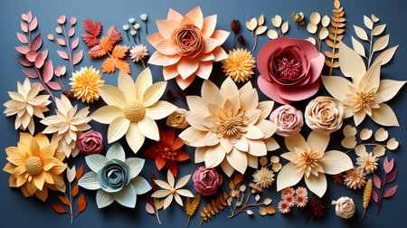 Knolling layout, bouquet of flowers pattern, minimalist look , AI generatedの素材