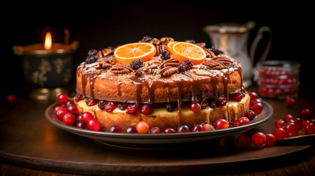 Studio shot of Fruitcake on a table, photo realistic style , AI generatedの素材