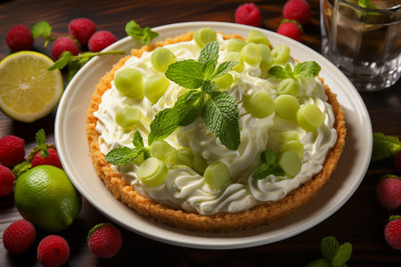 Key Lime Pie, American dessert pie on table ,top view,  photo realistic, AI generatedの素材