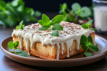 Tres Leches Cake, Traditional cake from Latin America on table ,top view,  photo realistic, AI generatedの素材