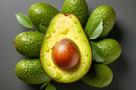 Top shot  Half of fresh avocado , AI generatedの素材