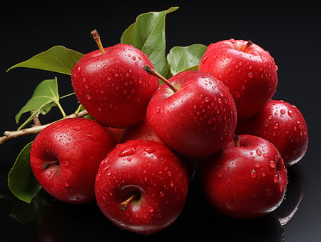 Fresh Northern spy apples , Photo realistic , wide-angle shot  , AI generatedの素材