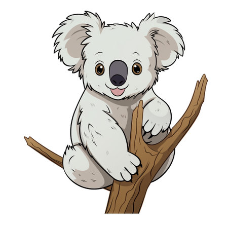Koala cartoon natural colors, black outline, comic drawing, on white background , AI generatedの素材