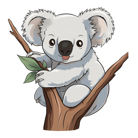 Koala cartoon natural colors, black outline, comic drawing, on white background , AI generatedの素材
