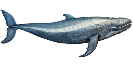 Blue Whale cartoon natural colors, black outline on white background, AI generatedの素材