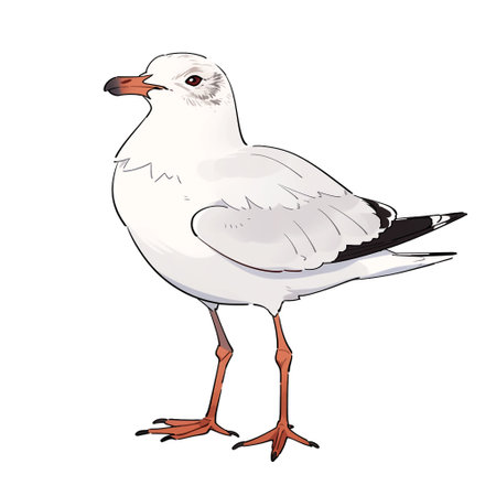Seagull cartoon comic drawing , black outline on white background, AI generatedの素材