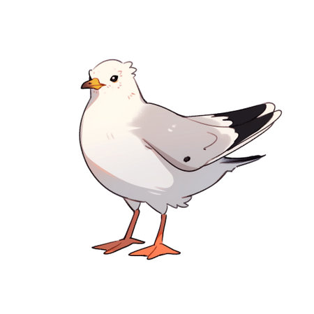 Seagull cartoon comic drawing , black outline on white background, AI generatedの素材