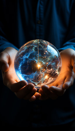 The world held in two substantial hands , Earth Hour concept, AI generatedの素材