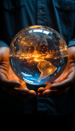 The world held in two substantial hands , Earth Hour concept, AI generatedの素材