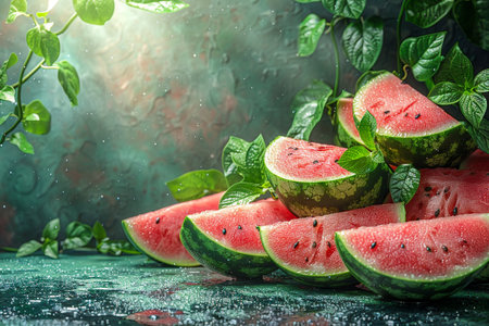 Watermelon background and space for text , Photorealistic , minimalist style , AI generatedの素材