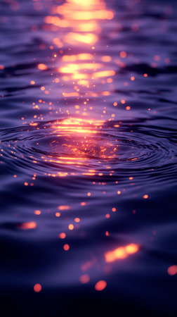 An abstract water surface background with a Halloween theme, featuring dark ripples in deep purples and blacks, accented by eerie orange reflections.の素材