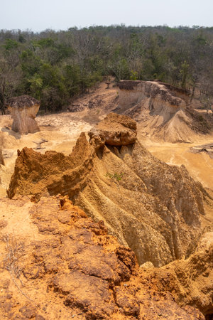Stunning rock formations at Phae Mueang Phi Forest Park in Phrae, Thailand. A unique geological...