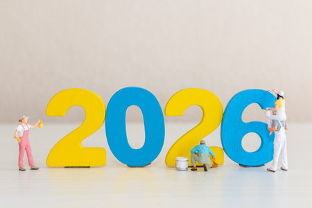 Miniature People Painting Colorful 2026 Numbers , New Year Creative Concept
