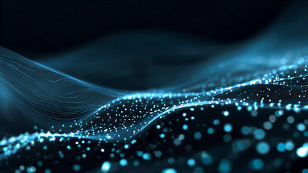 Professional dark-themed background featuring glowing lines and abstract digital background , ideal for technology, innovation, and modern presentationsの素材