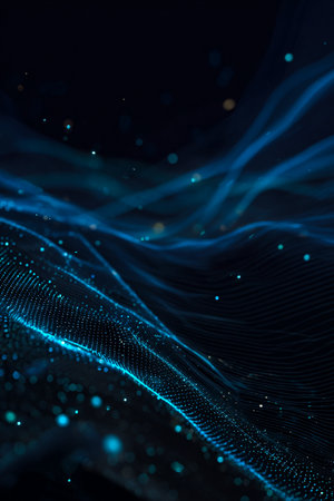 Professional dark-themed background featuring glowing lines and abstract digital background , ideal for technology, innovation, and modern presentationsの素材