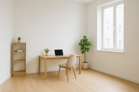 Minimalist Modern Home Office Interior with Natural Light ,calm and professional moodの素材