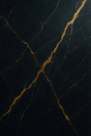 Black marble texture featuring fine golden veins and polished reflective surface, ideal for luxury and modern design backgroundsの素材