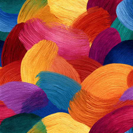 Seamless pattern featuring bold watercolor brushstrokes in vibrant colors over a textured artistic paper backgroundの素材