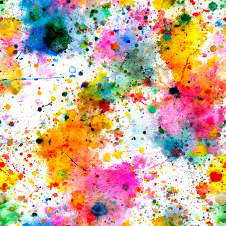 Seamless pattern featuring vivid watercolor splatters , perfect for expressive and creative design projectsの素材