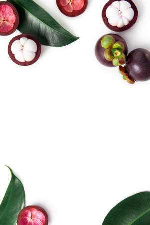 Top view Mangosteens isolated on white background.の写真素材