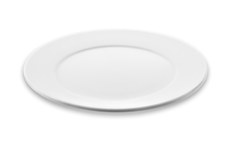 empty white plate, dish isolated on white backgroundの写真素材