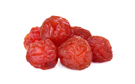 dried apricot plum fruits on white backgroundの写真素材